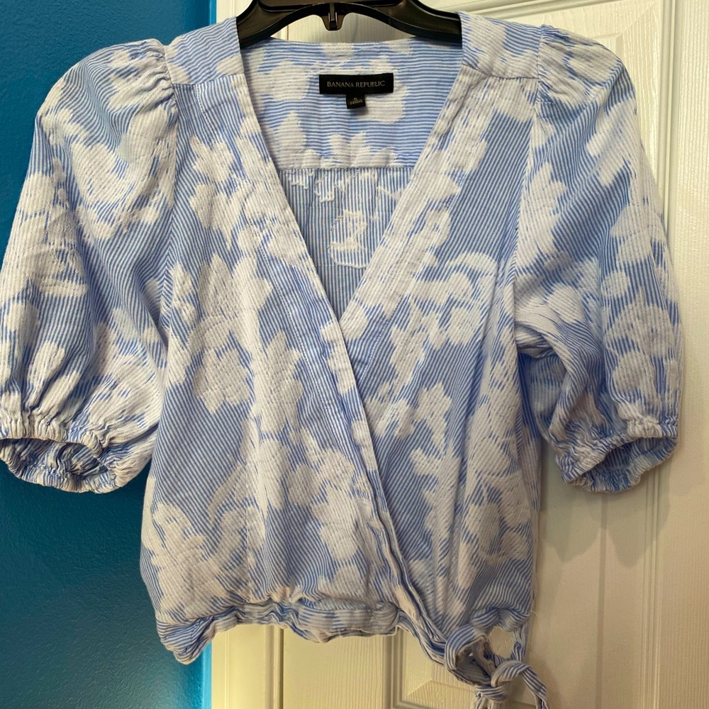 Banana Republic blouse, blue and white, size Small